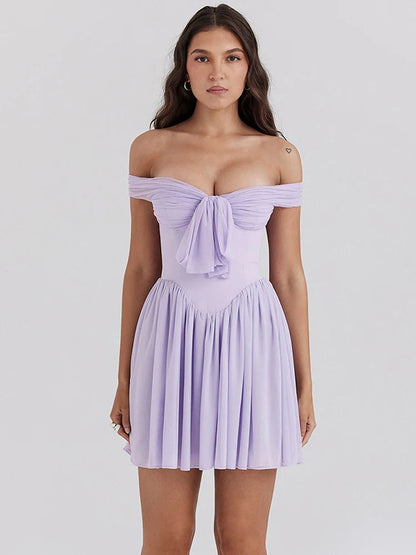 One-shoulder Mesh Pleated Mini Dress