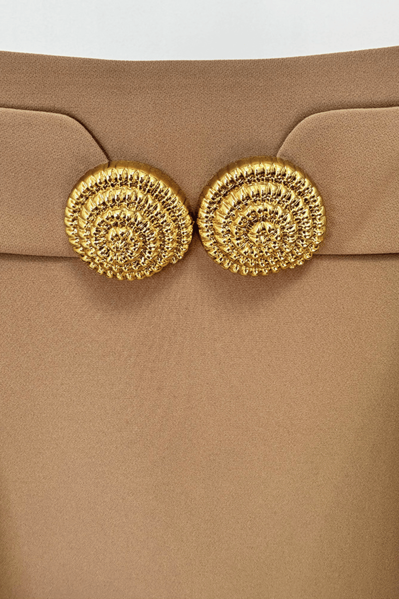 Asina Gold Buttoned Mini Skirt - Khaki