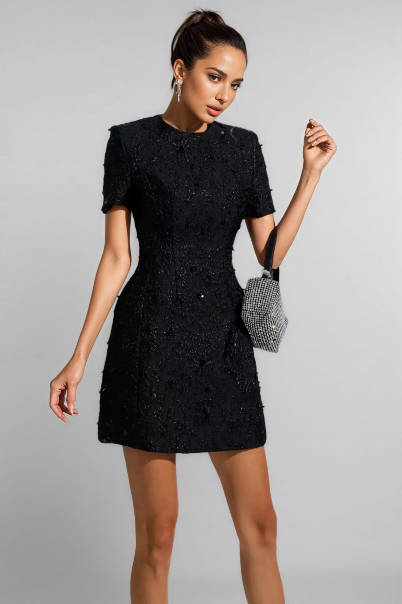 Umeko Black Jacquard Mini Dress