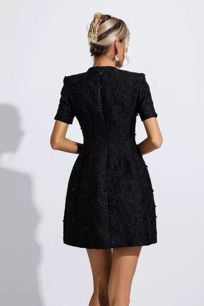 Astrid Black Jacquard Mini Dress