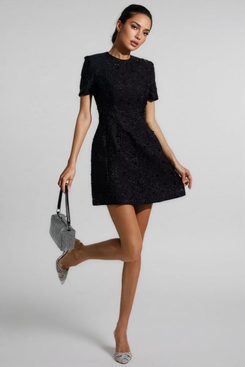 Umeko Black Jacquard Mini Dress