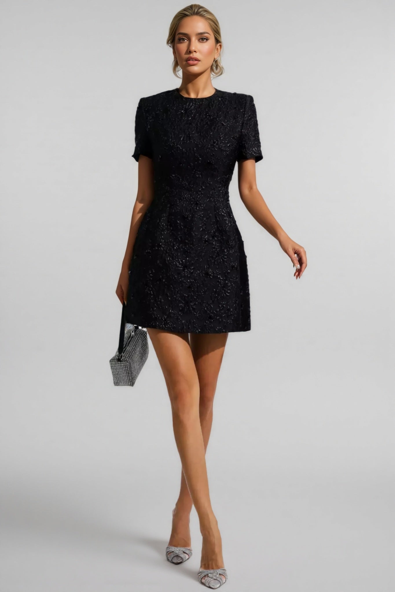 Umeko Black Jacquard Mini Dress