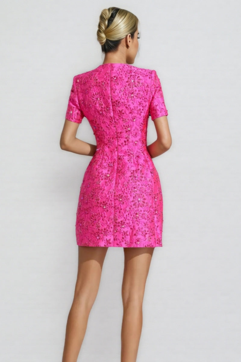 Grasa Pink Jacquard Mini Dress