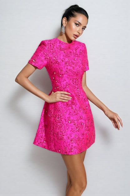 Grasa Pink Jacquard Mini Dress