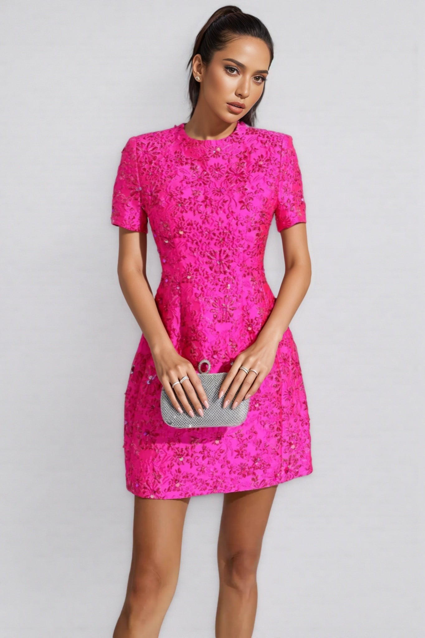 Grasa Pink Jacquard Mini Dress