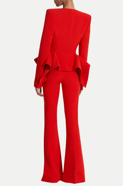 Audith Ruffled Blazer Two Piece Set