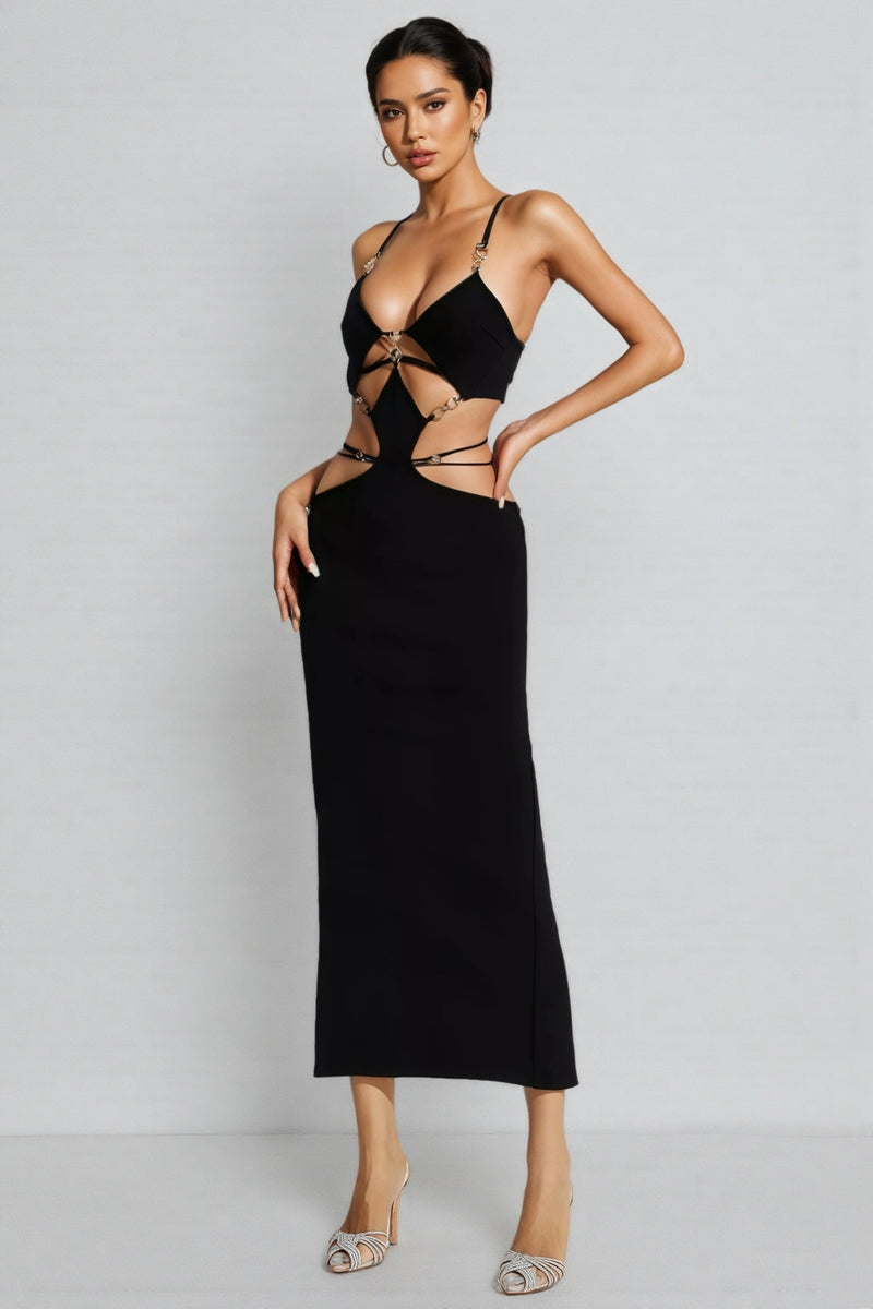 Belle Black Bandage Slip Maxi Dress