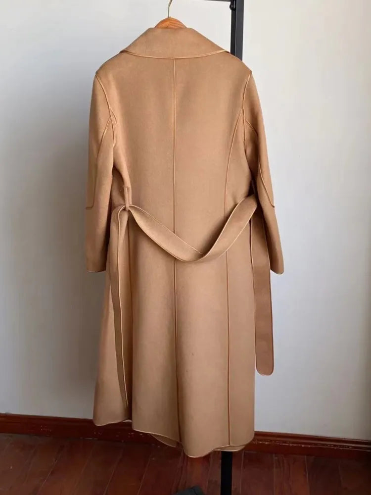 Autumn Wool Winter Single Button Belt Coat
