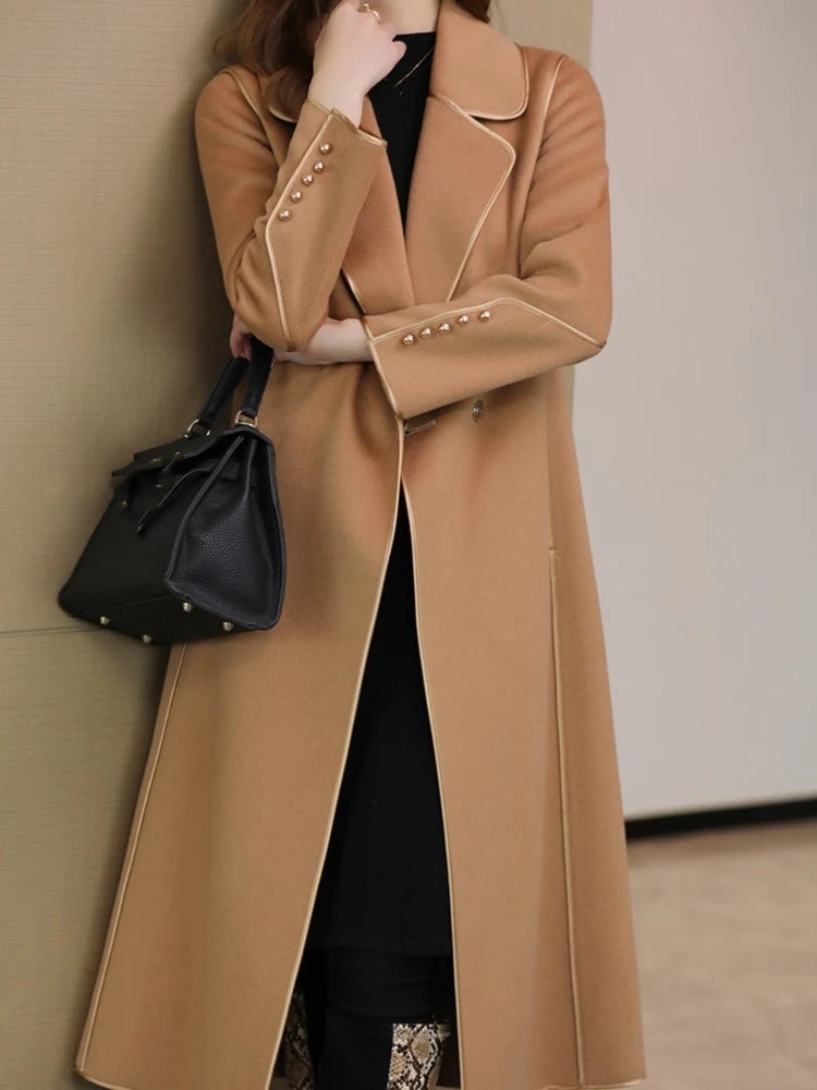 Autumn Wool Winter Single Button Belt Coat