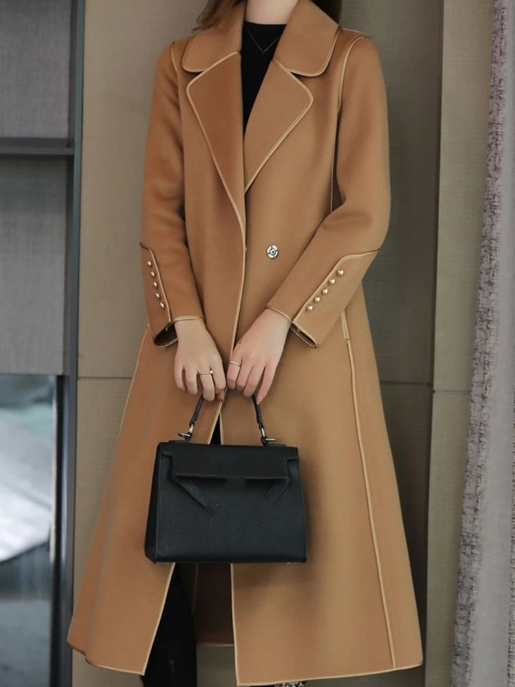 Autumn Wool Winter Single Button Belt Coat