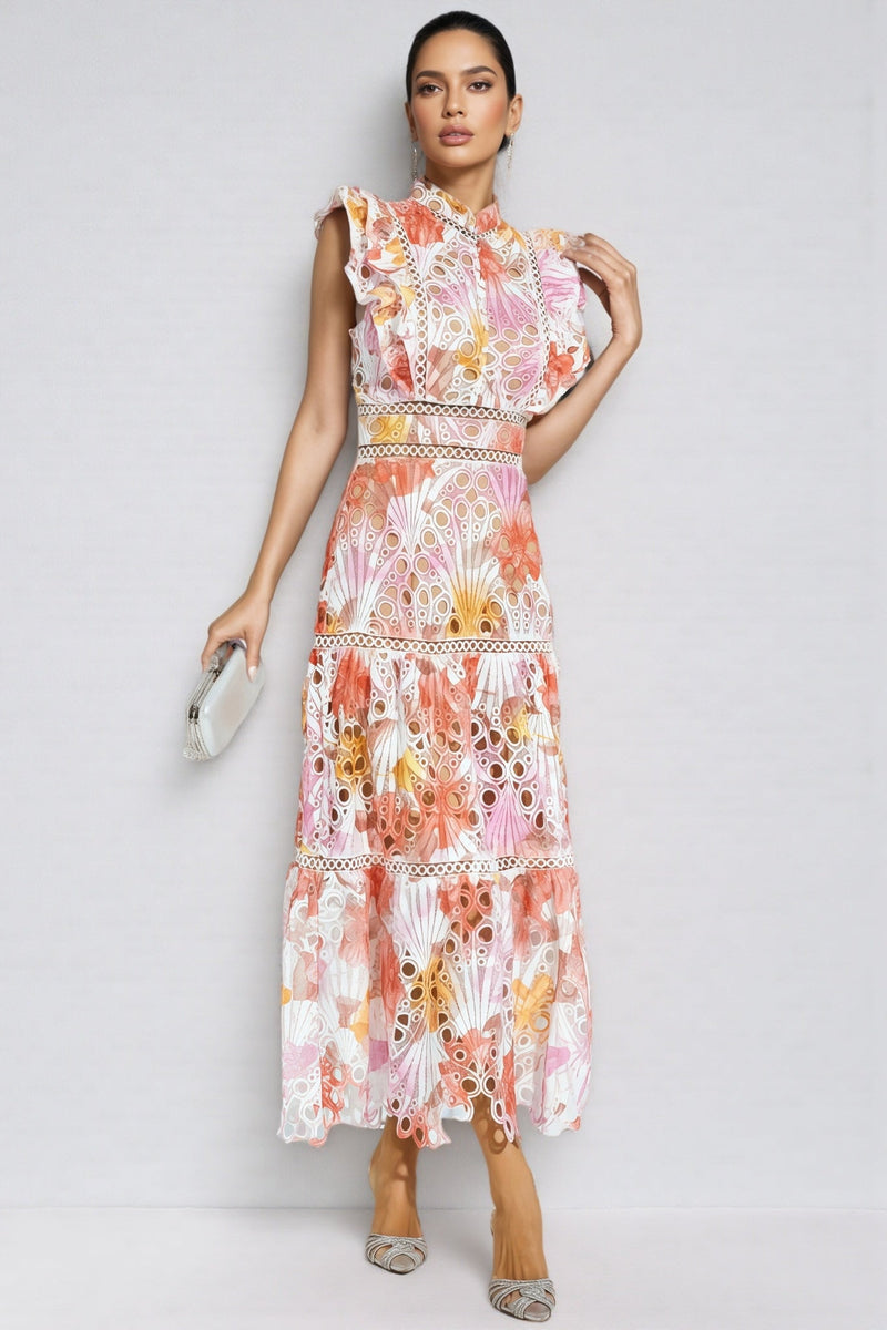 Bria Orange Hollow Sleeveless Midi Dress