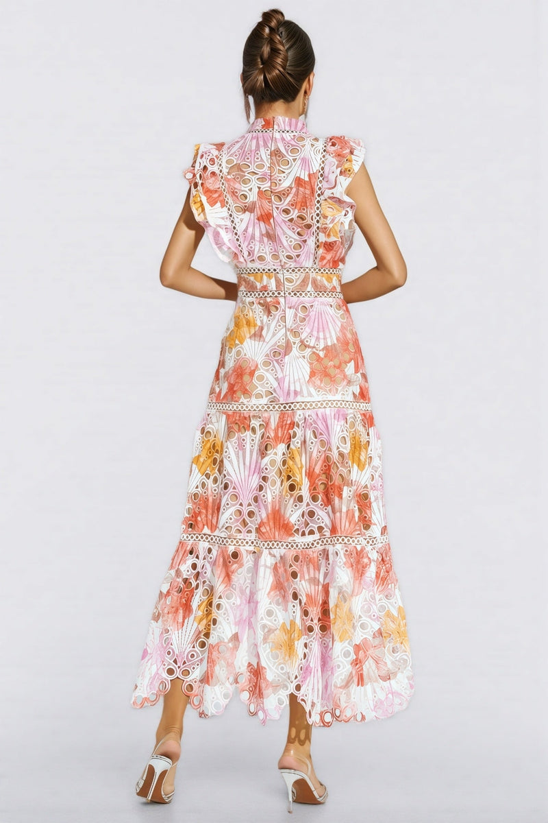 Bria Orange Hollow Sleeveless Midi Dress