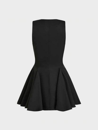 V-neck Button Ruffle Hem Mini Dress