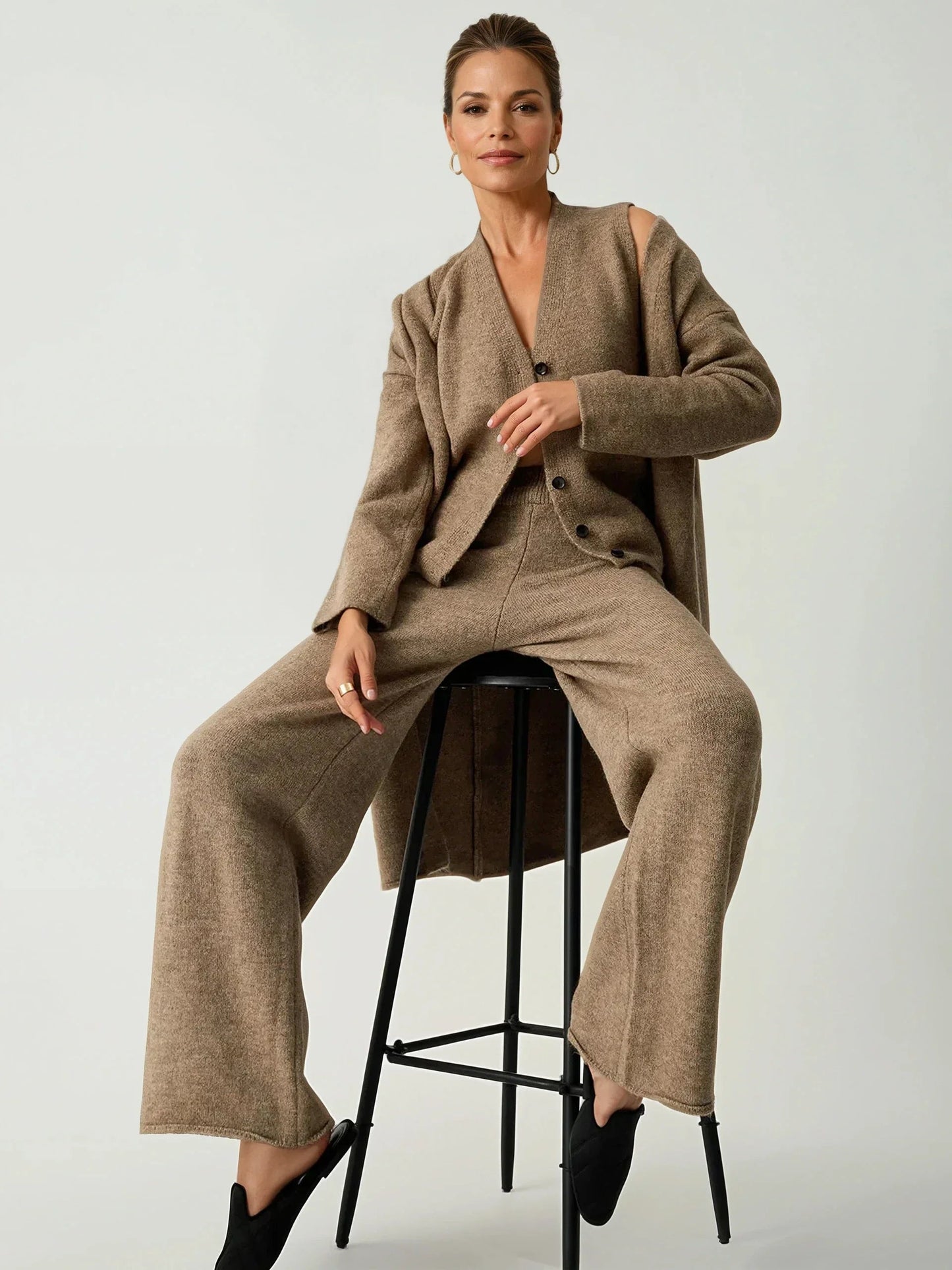 Leisure Long Cardigan Three Piece Pants Set