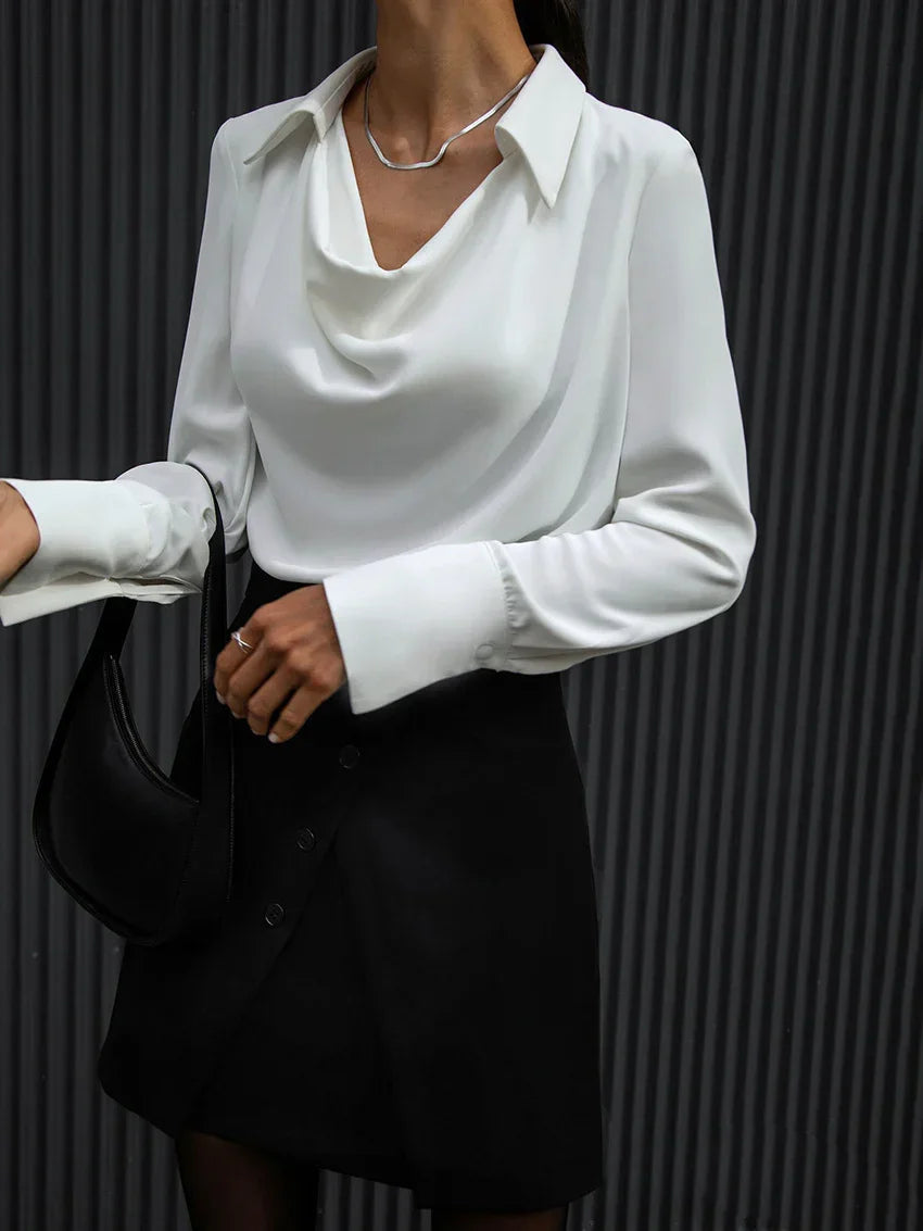 V-neck Pleated Long Sleeve Blouse