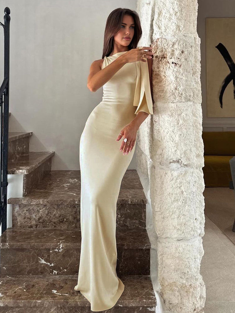 Yasmine| Off-white Knotted Maxi Dress