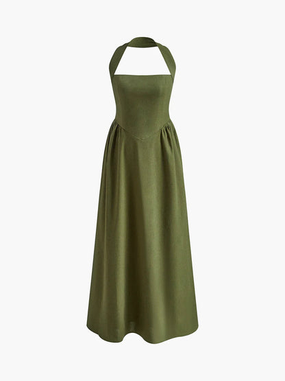 Simple and Cotton & Linen Halter a Line Long Dress