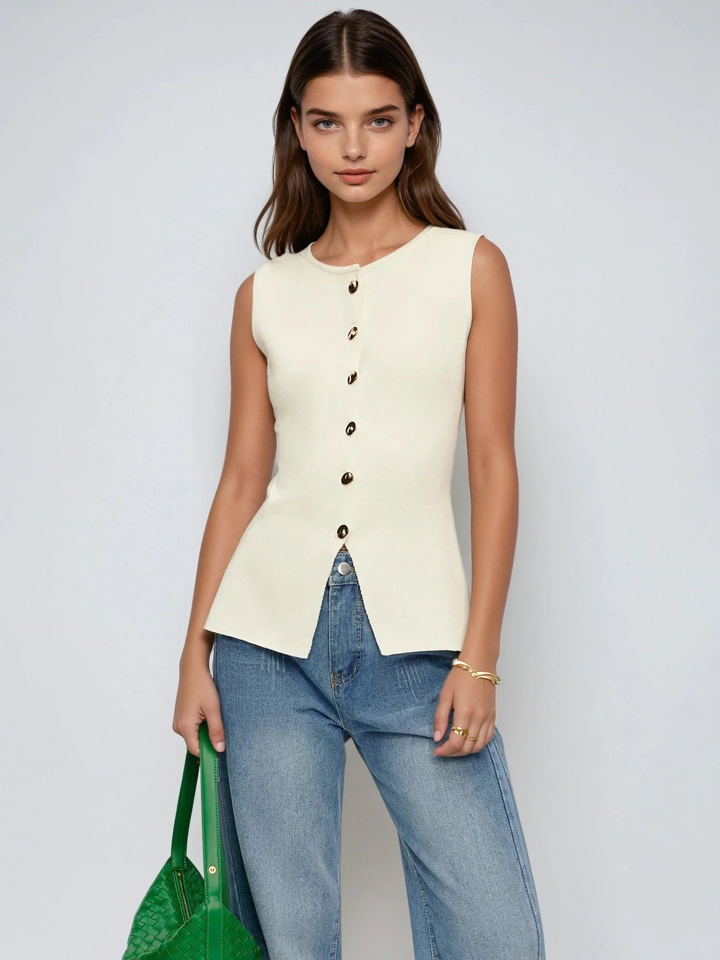 Button Down Split Sweater Vest