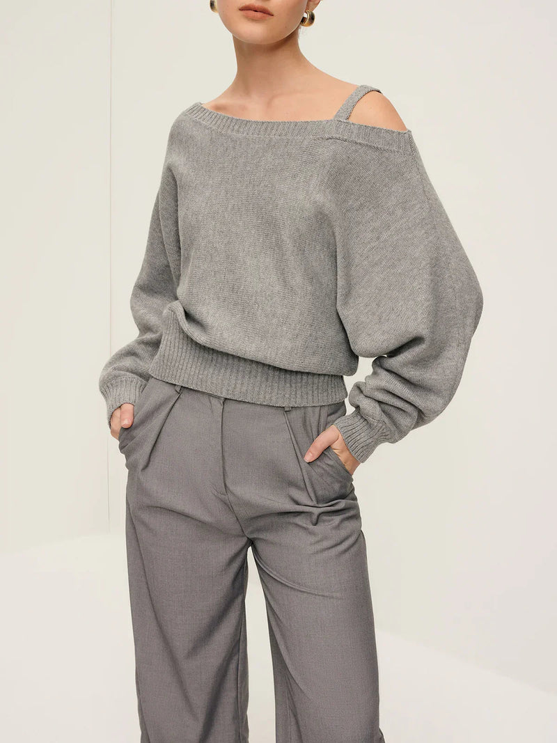 Plain Off-shoulder Loose Sweater