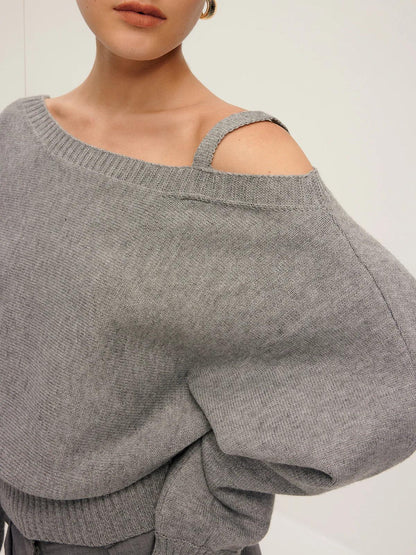 Plain Off-shoulder Loose Sweater