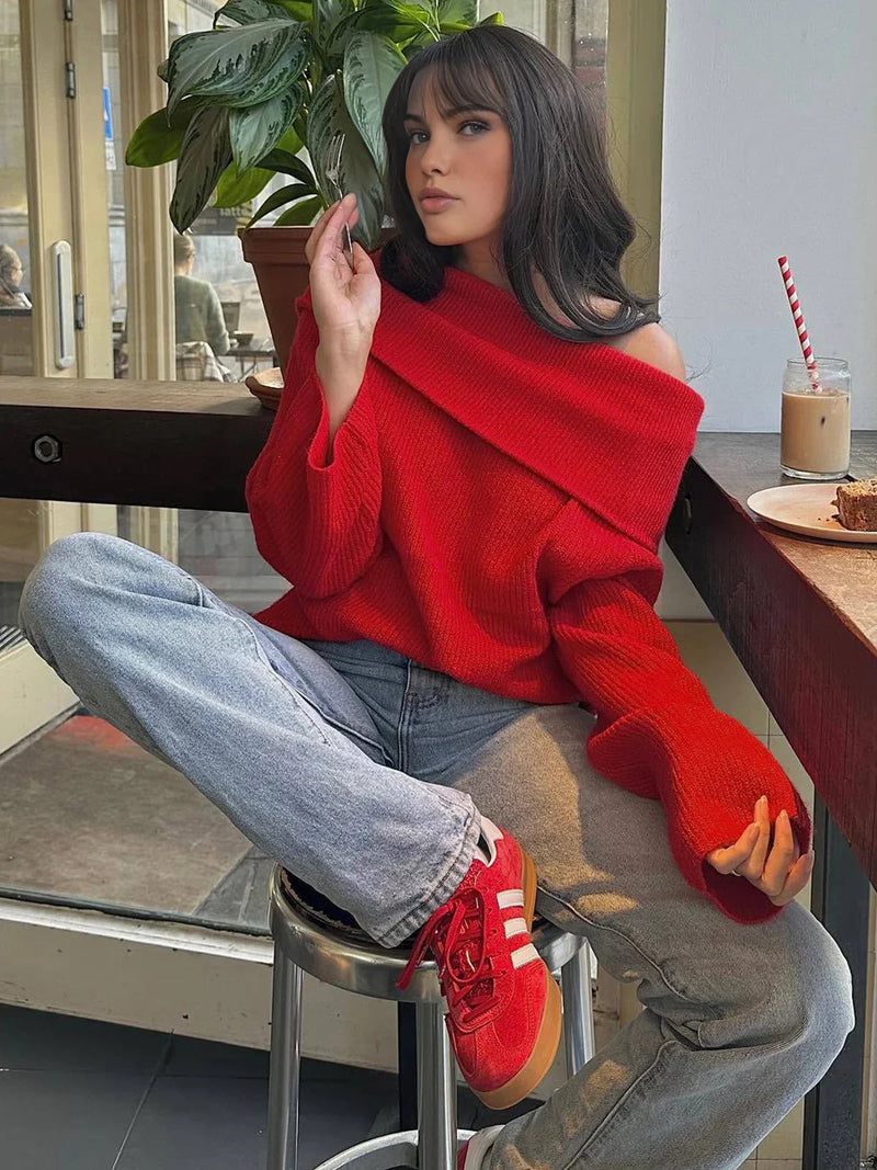 Off-shoulder Loose Sweater