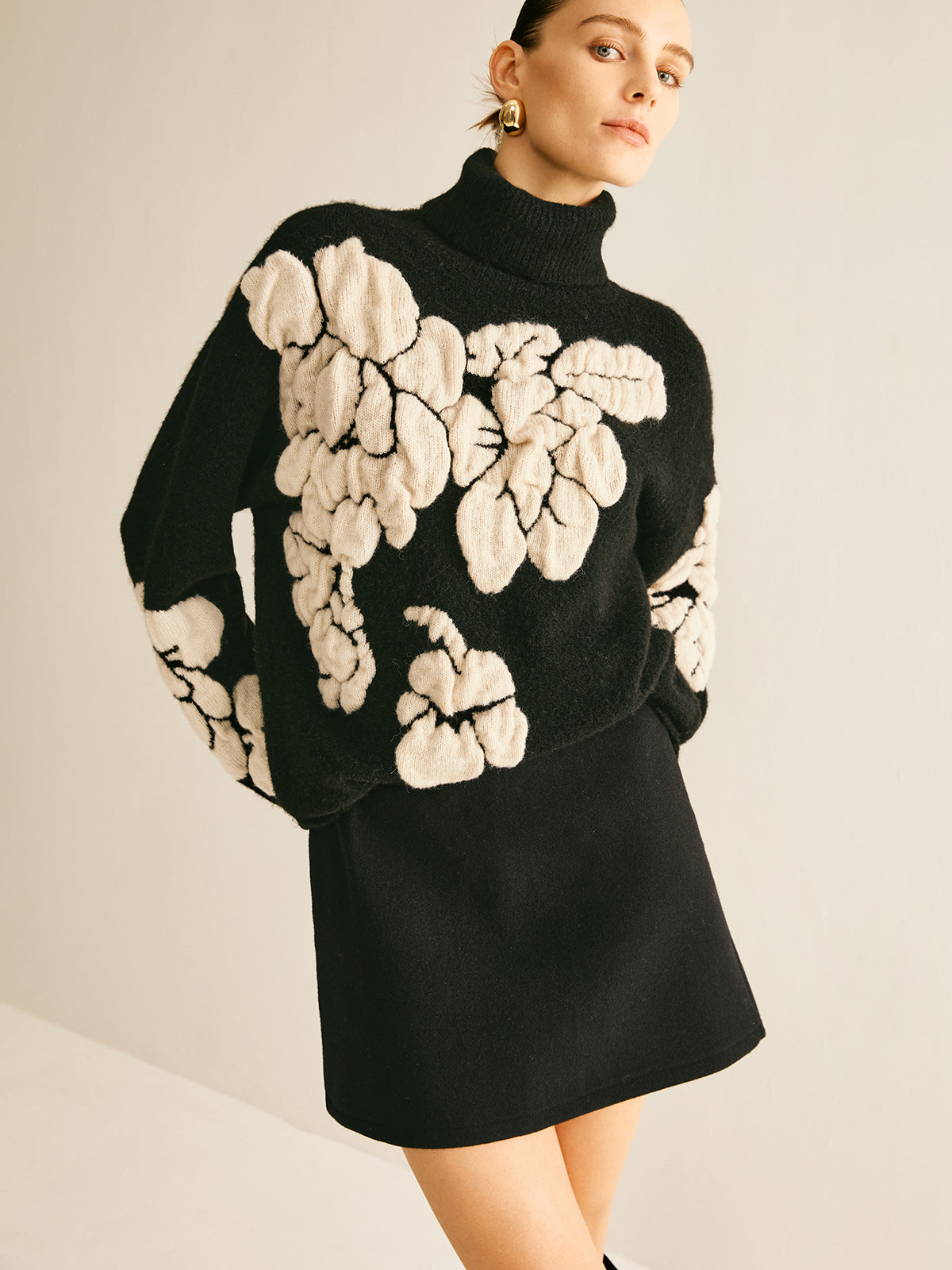 Wool-blend Turtleneck Jacquard Sweater