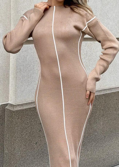 Ribbed Contrast Piping Sweater Dress