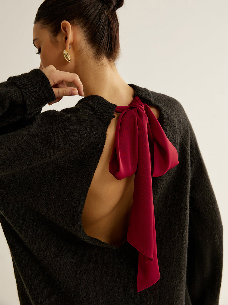 Oversized Open Back Tie Sweater