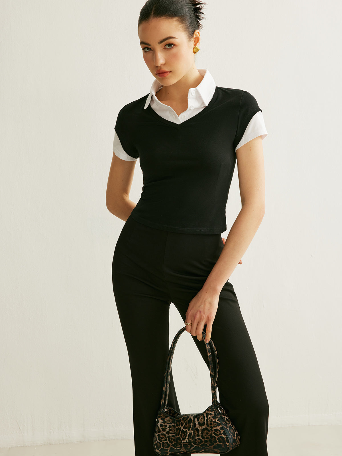 Polo Neck Color Block T-shirt