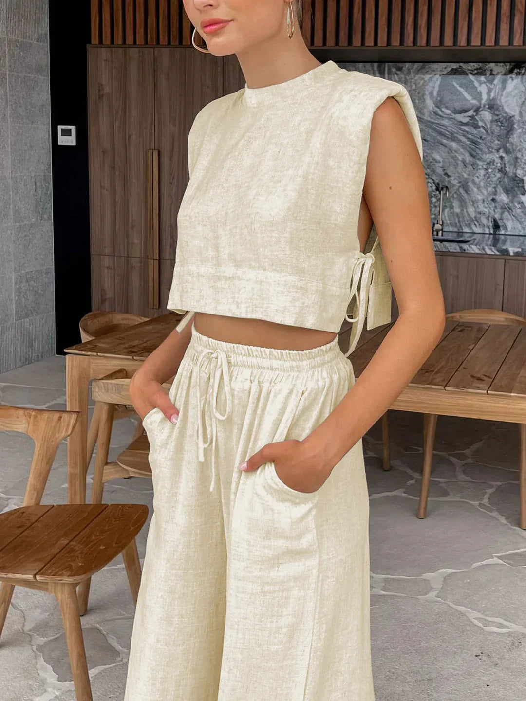 Always Linen Two Piece Wide Leg Pants Set