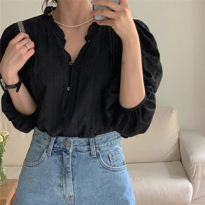Sweet Puff Sleeve Oversized Blouse