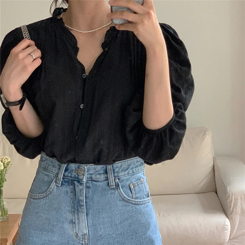 Sweet Puff Sleeve Oversized Blouse