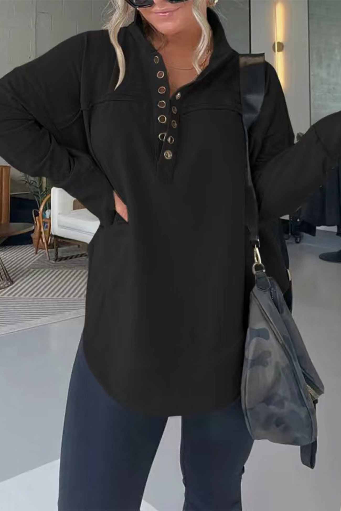 Button Up Long Sleeve Sweatshirt