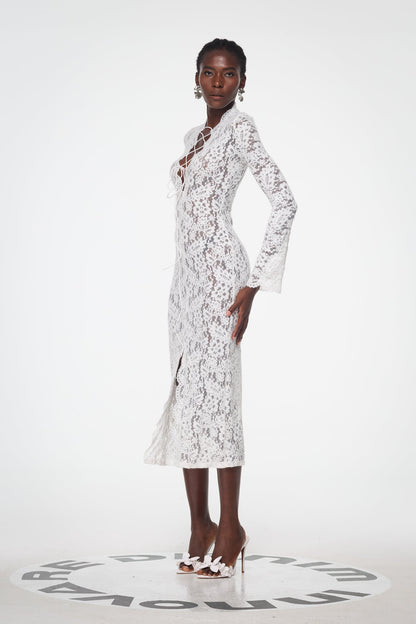 Babirye Plunge Lace Split Maxi Dress