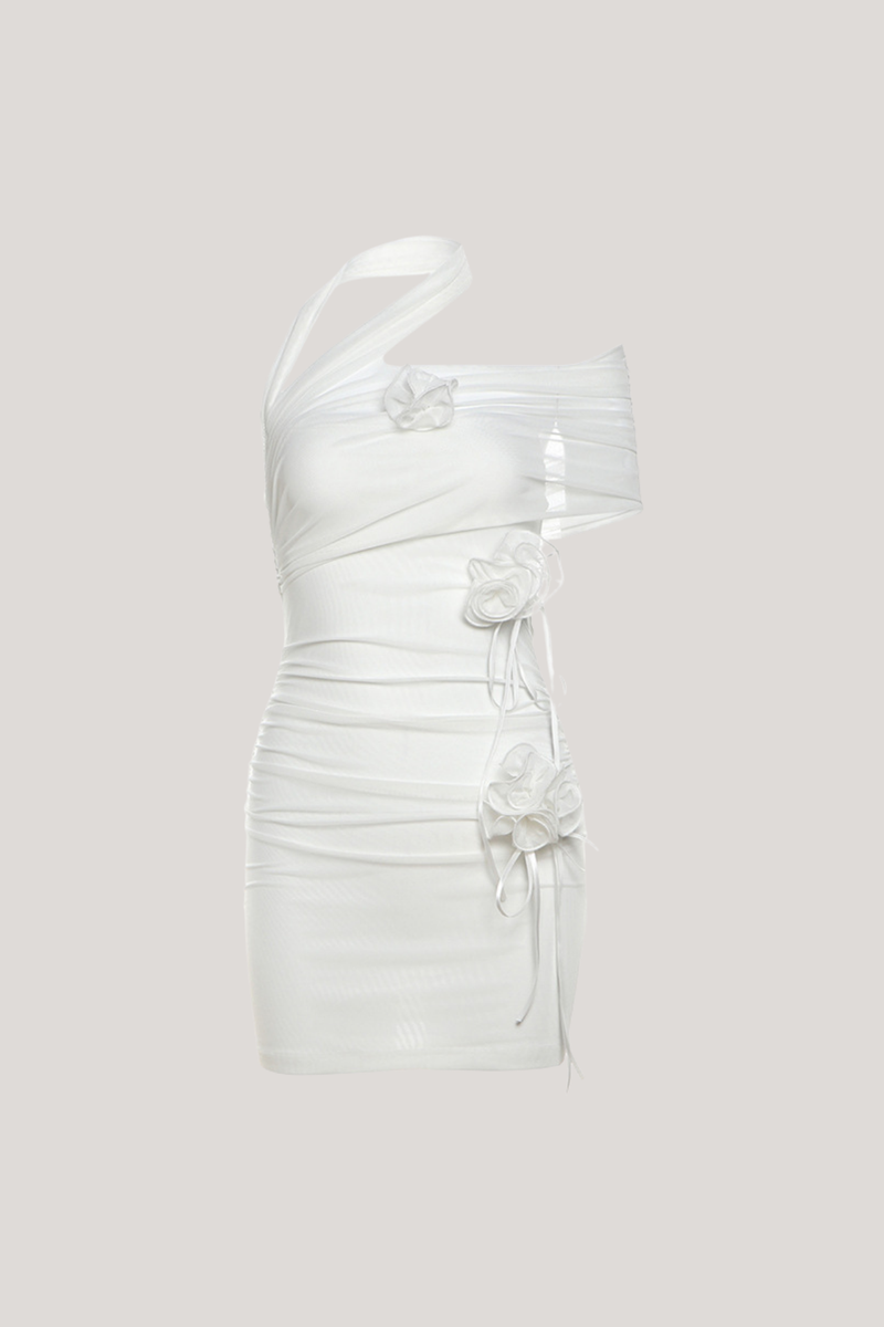 Babylas One Shoulder Flower Mini Dress