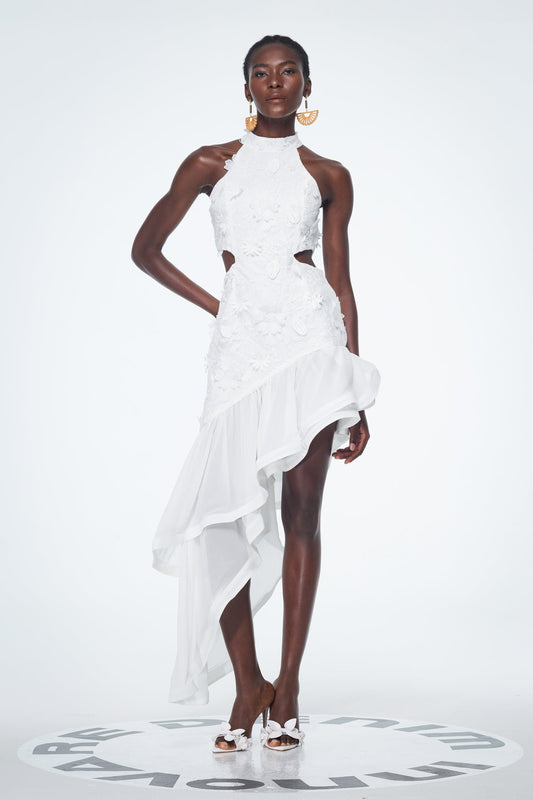 Bacchus Cutout Flower Asymmetric Mini Dress