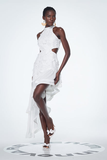 Bacchus Cutout Flower Asymmetric Mini Dress