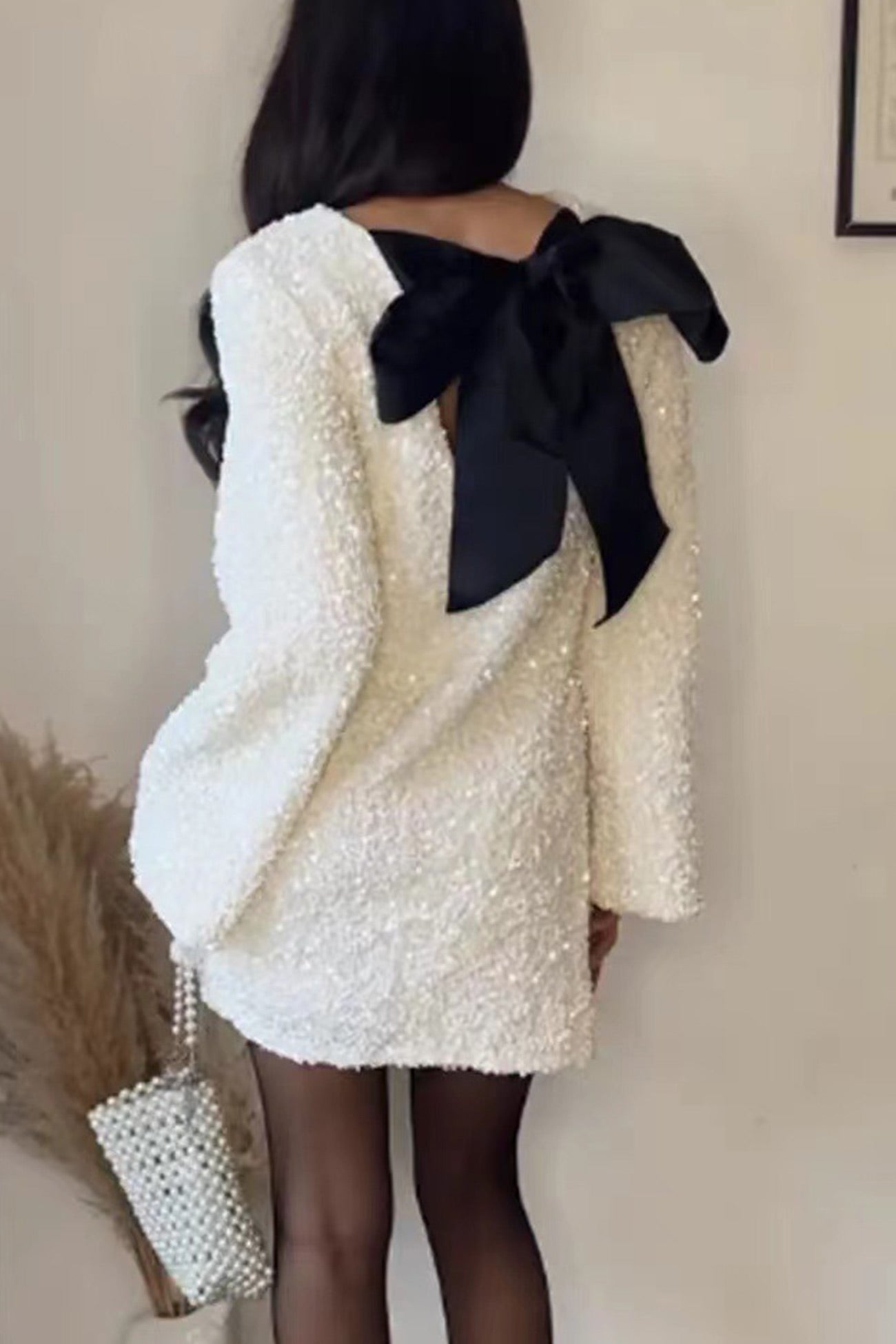Back Bow Tie Sequin Mini Dress