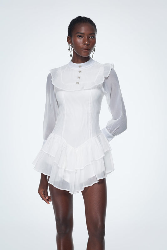 Badr Balloon Sleeve Mesh Mini Dress