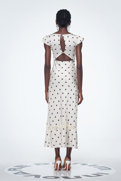 Badriyah Dot Satin Lace Maxi Dress