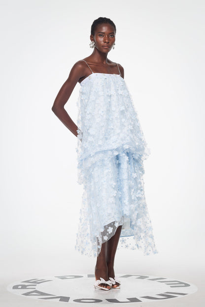 Baduhilt Mesh Flower Strapless Maxi Dress