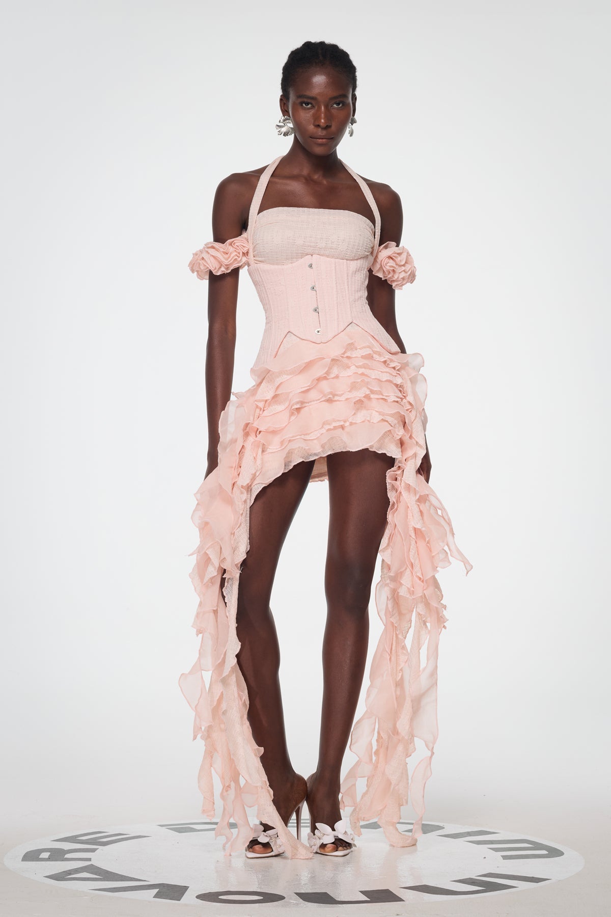 Baha Ruch Ruffle Fringe Mini Dress in Pink