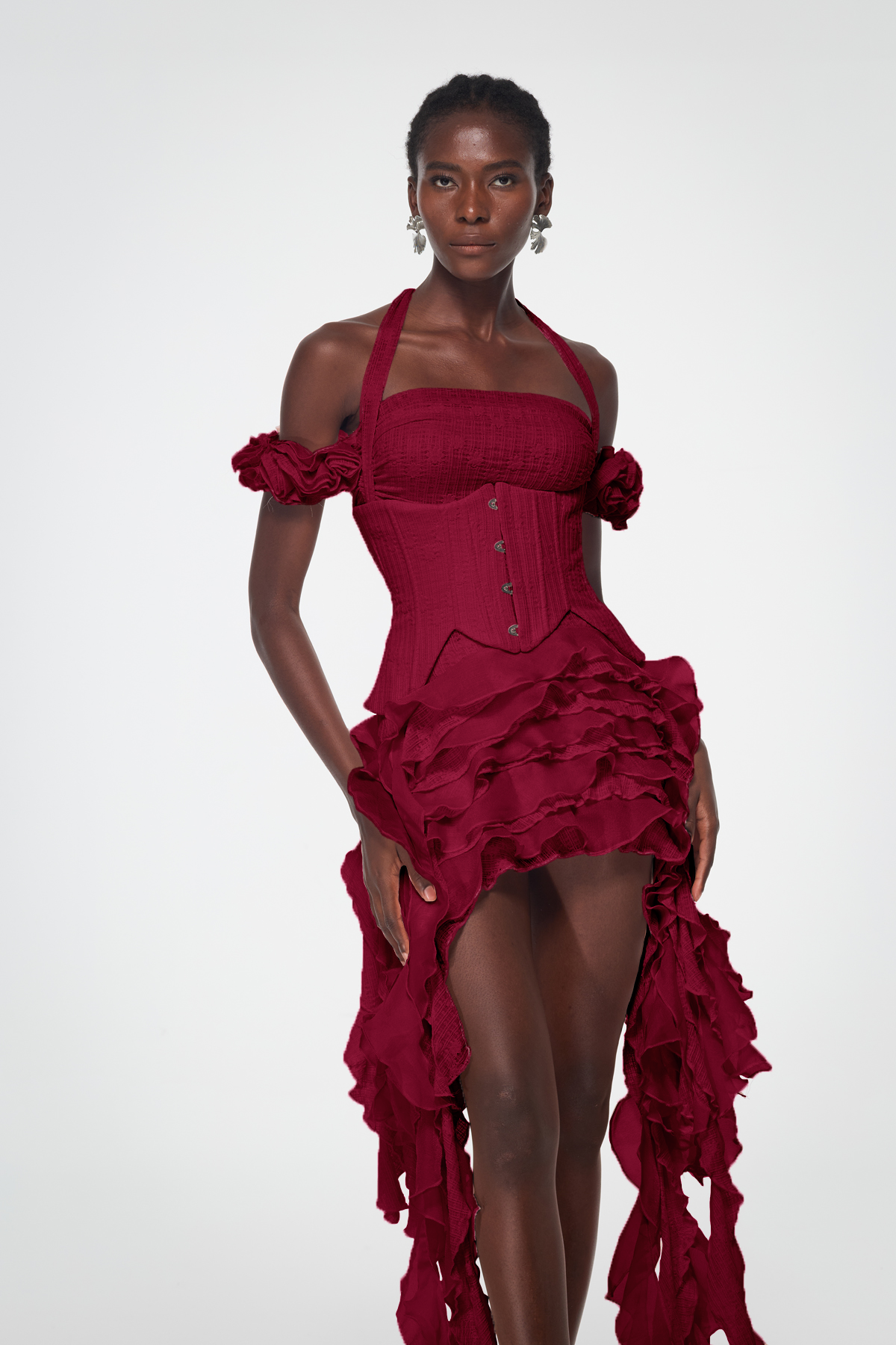Baha Ruch Ruffle Fringe Mini Dress in Red