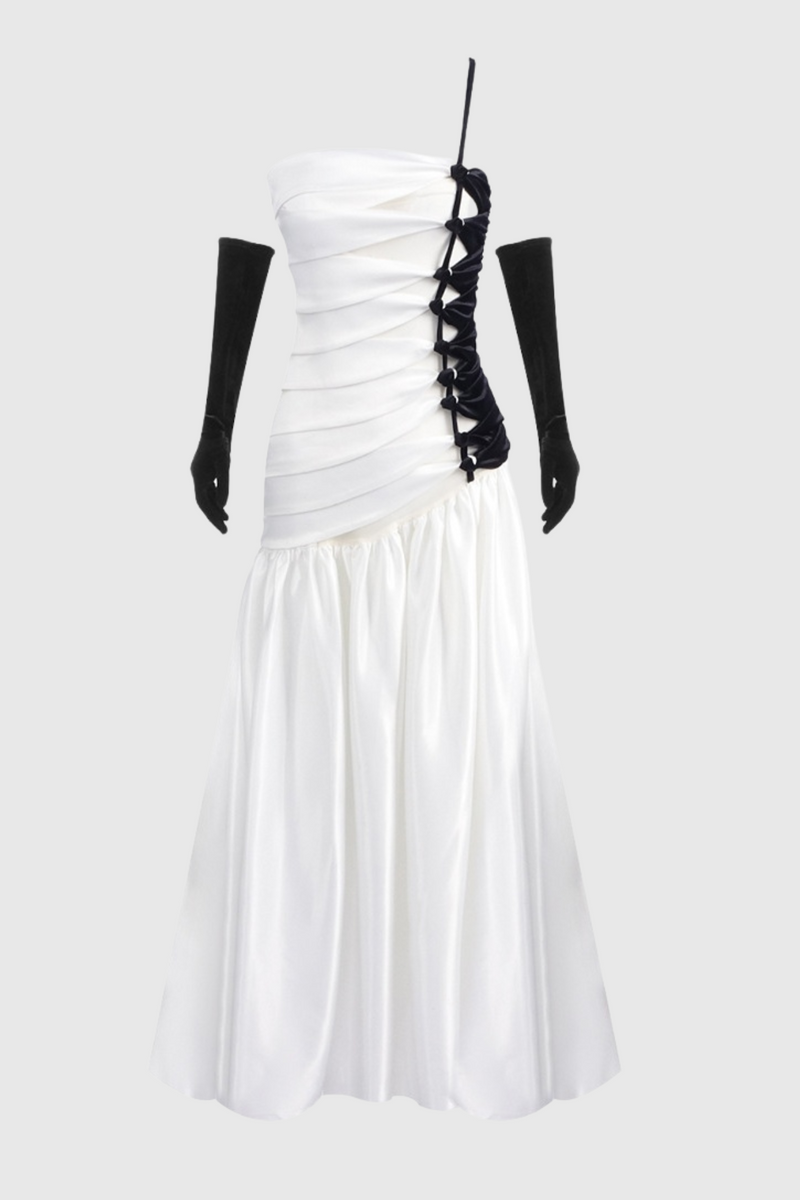 Bahar One Shoulder Satin Ruched Maxi Dress