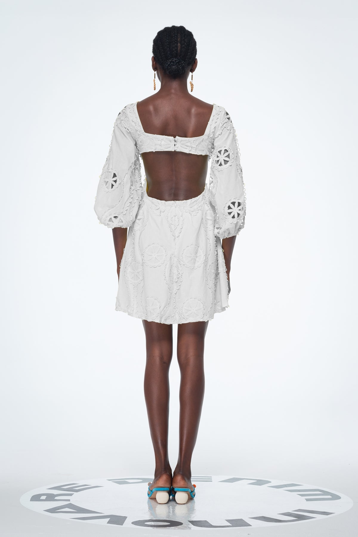 Bahdan Cutout Balloon Sleeve Ruffle Mini Dress in White