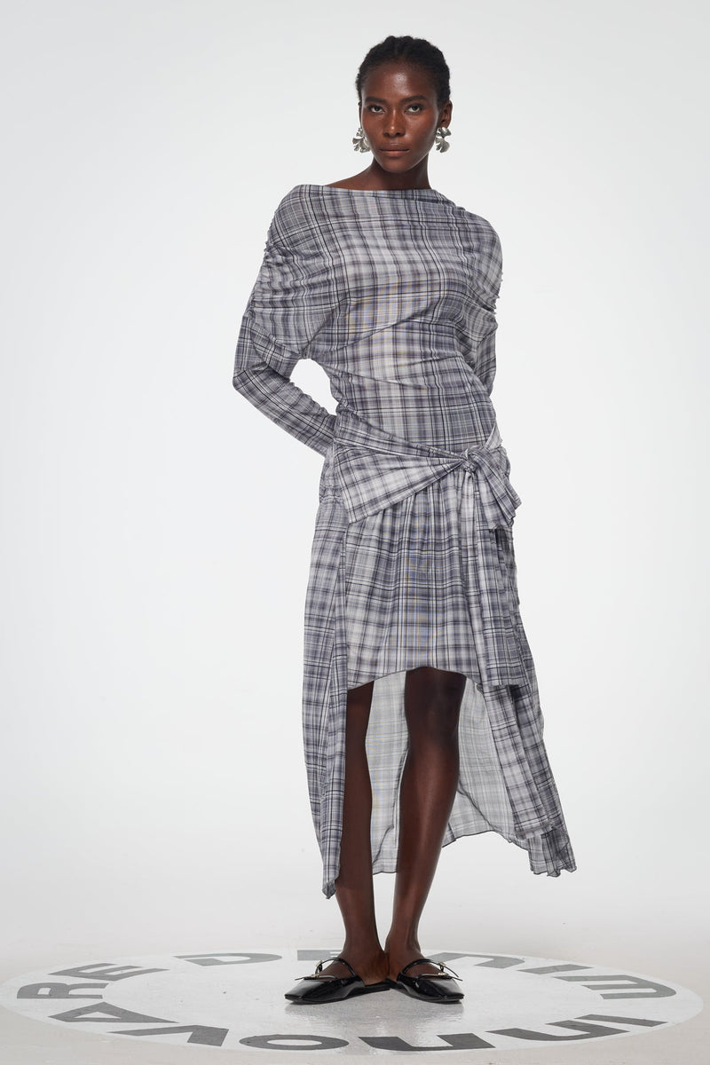 Bahija Plaid Asymmetric Split Maxi Dress