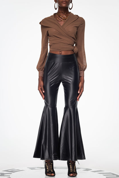 Bailey Ruffle Leather Bootcut Pants