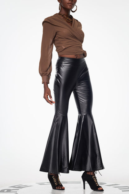 Bailey Ruffle Leather Bootcut Pants