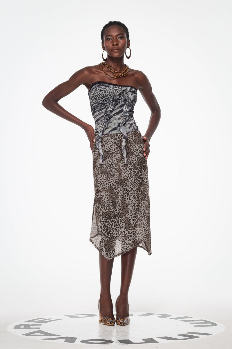 Baki Asymmetric Mesh Midi Skirt