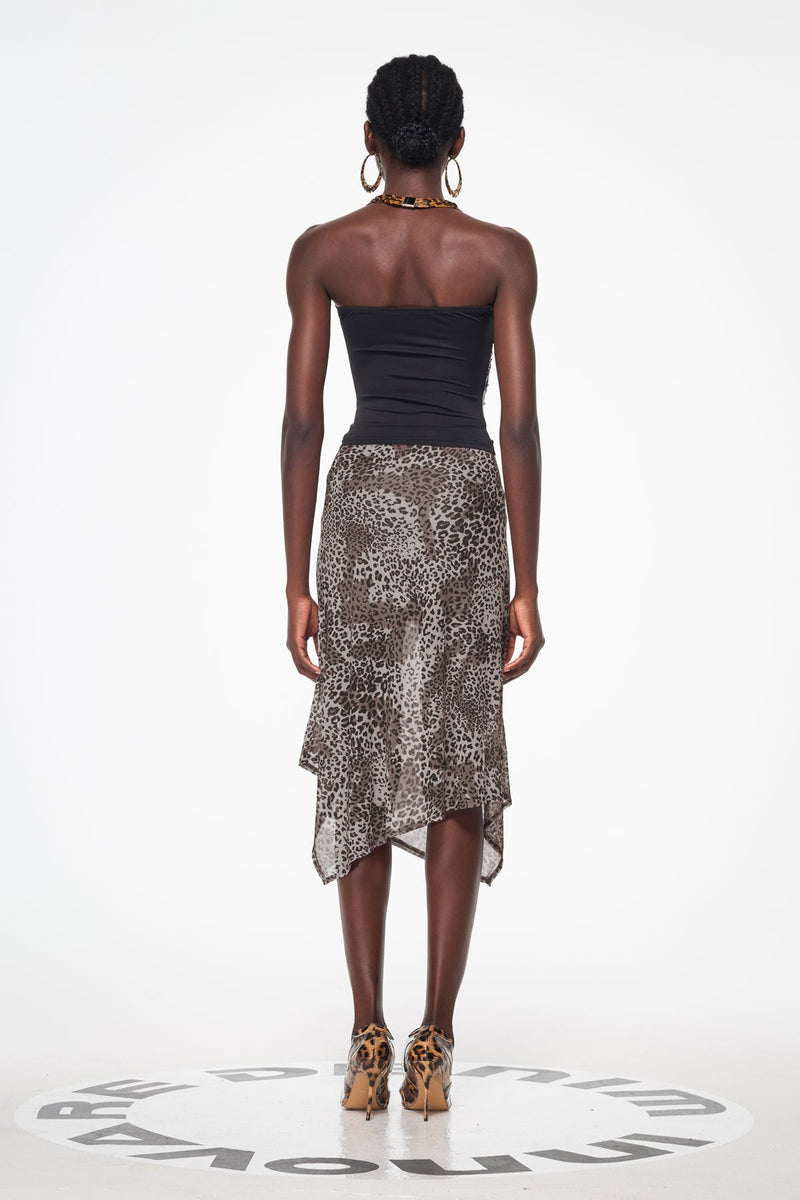 Baki Asymmetric Mesh Midi Skirt